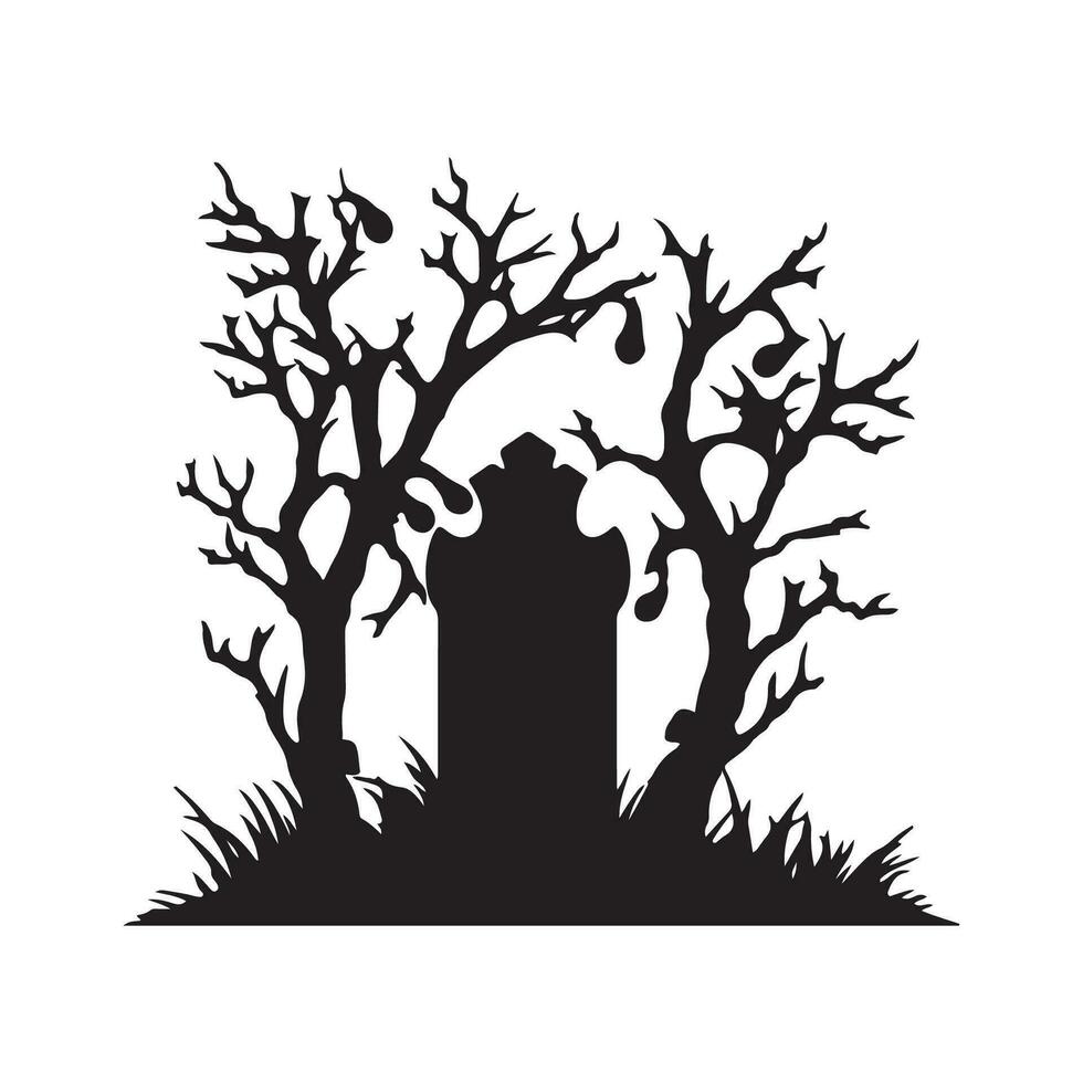 Scary grave halloween design with siluet style and black and white color vector