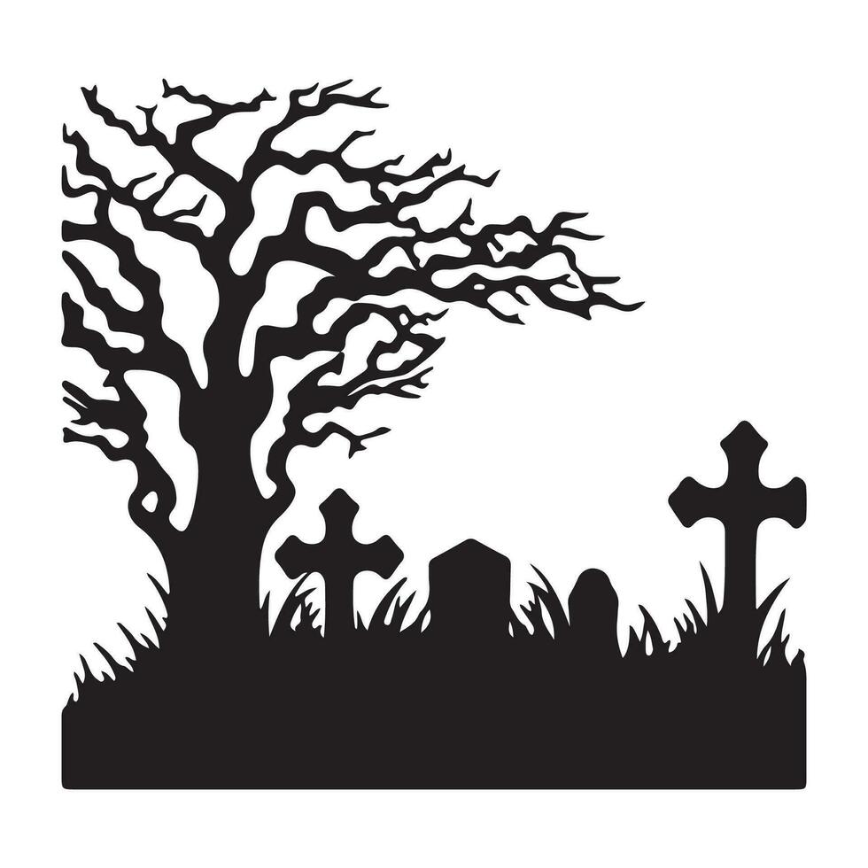 Scary grave halloween design with siluet style and black and white color vector