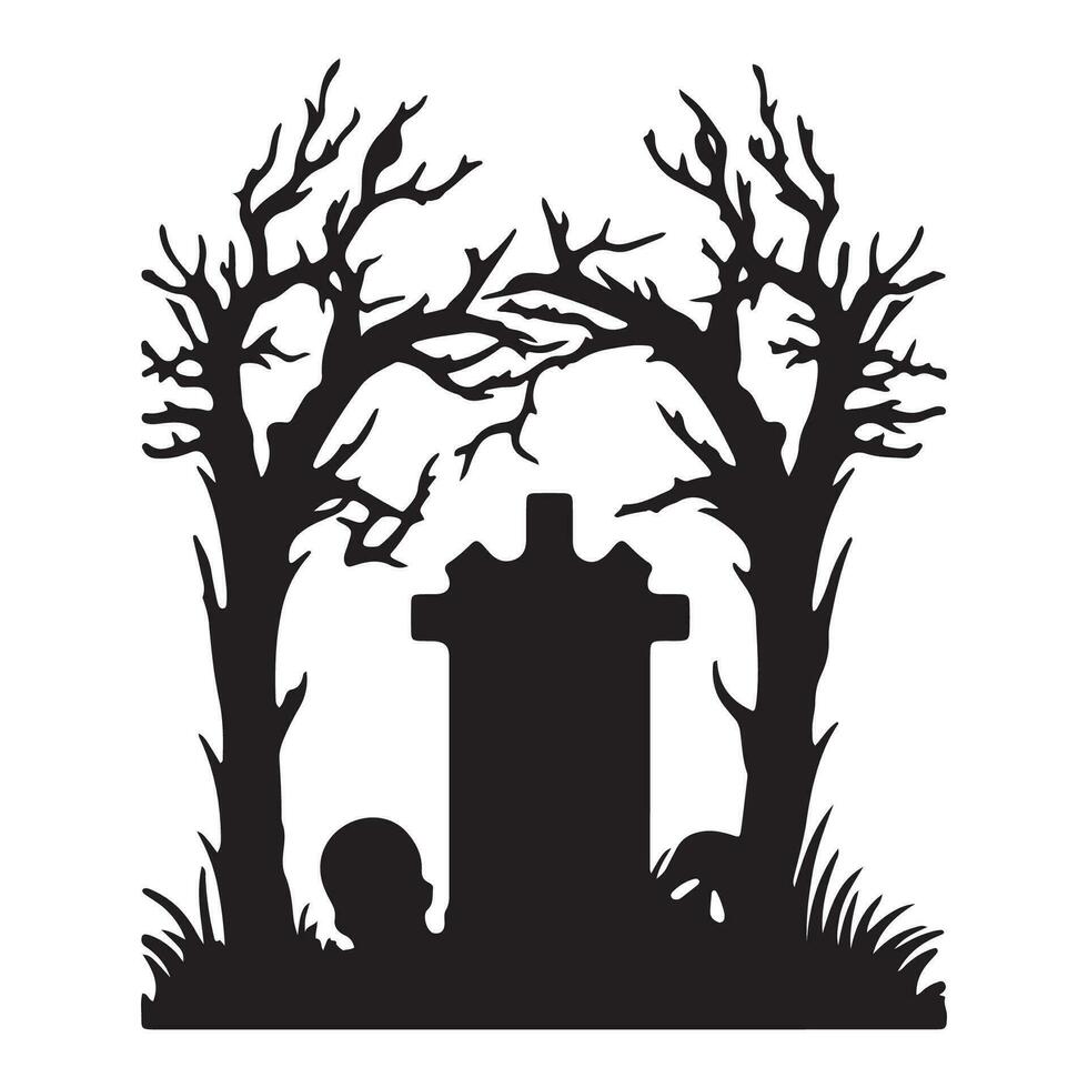 Scary grave halloween design with siluet style and black and white color vector