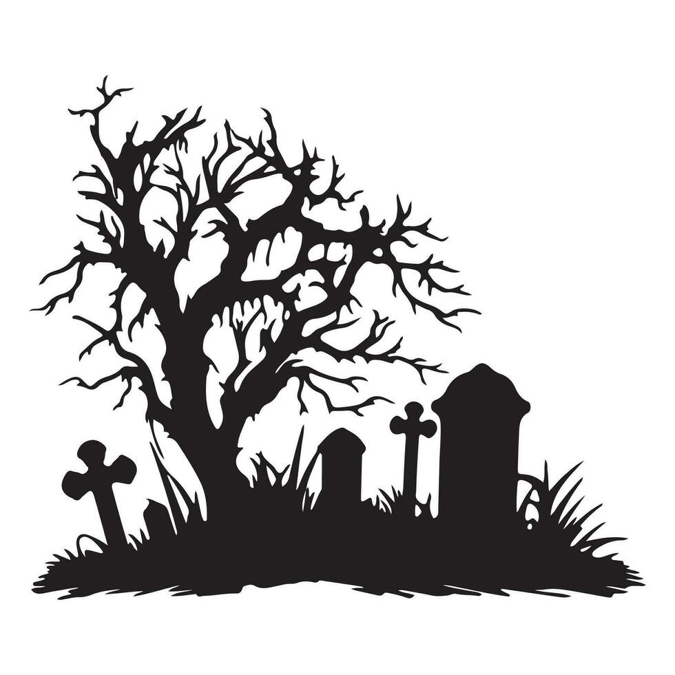 Scary grave halloween design with siluet style and black and white color vector