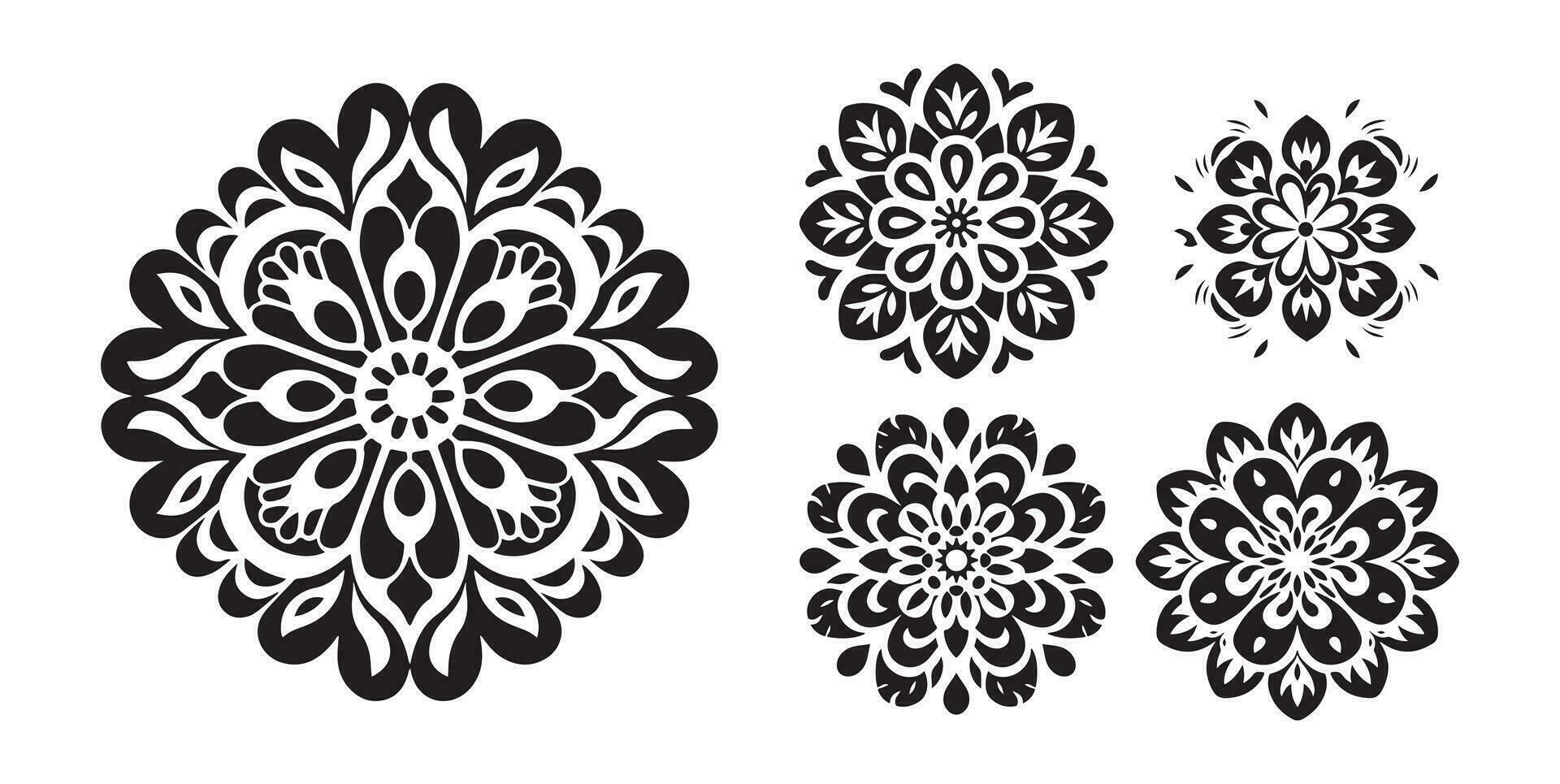 tradicional ucranio floral Arábica, negro y blanco flor icono clipart, en el estilo de Víctor Vasarely vector