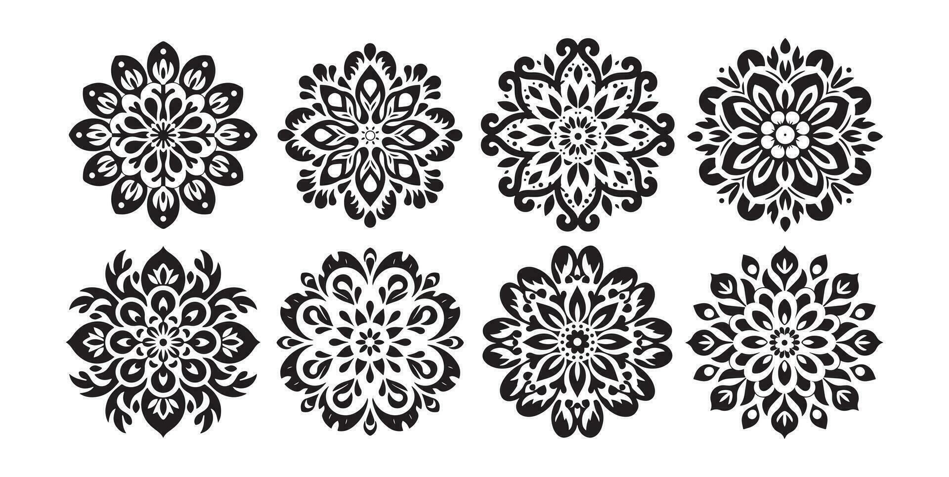 tradicional ucranio floral Arábica, negro y blanco flor icono clipart, en el estilo de Víctor Vasarely vector