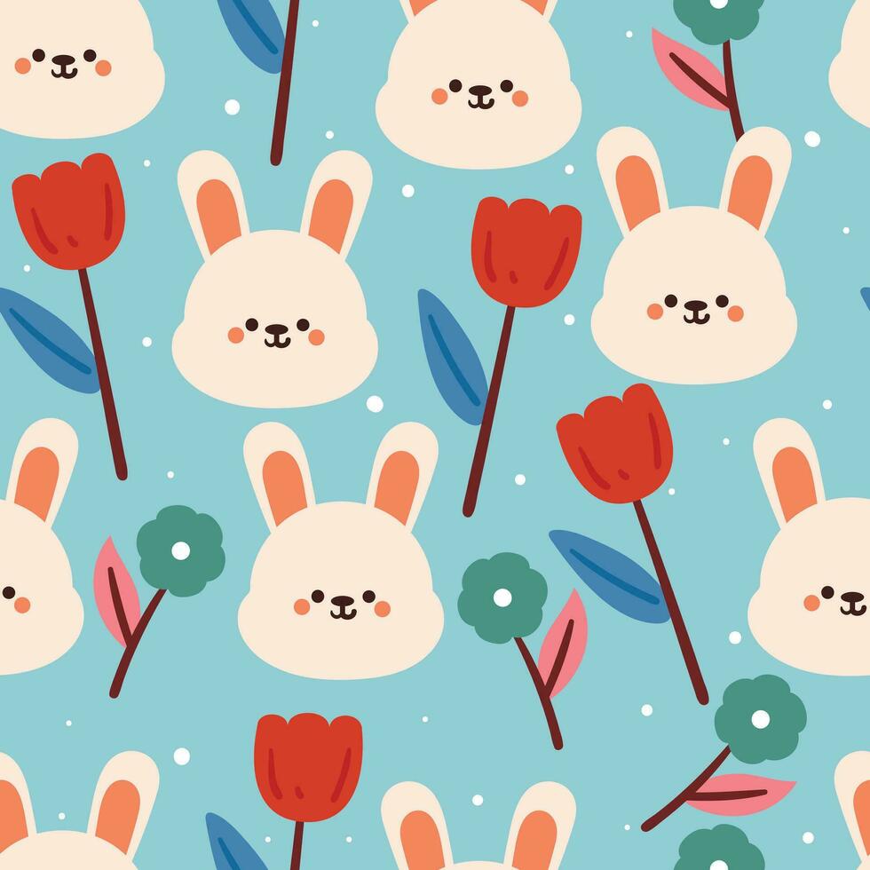 seamless pattern cartoon bunny with flower vector