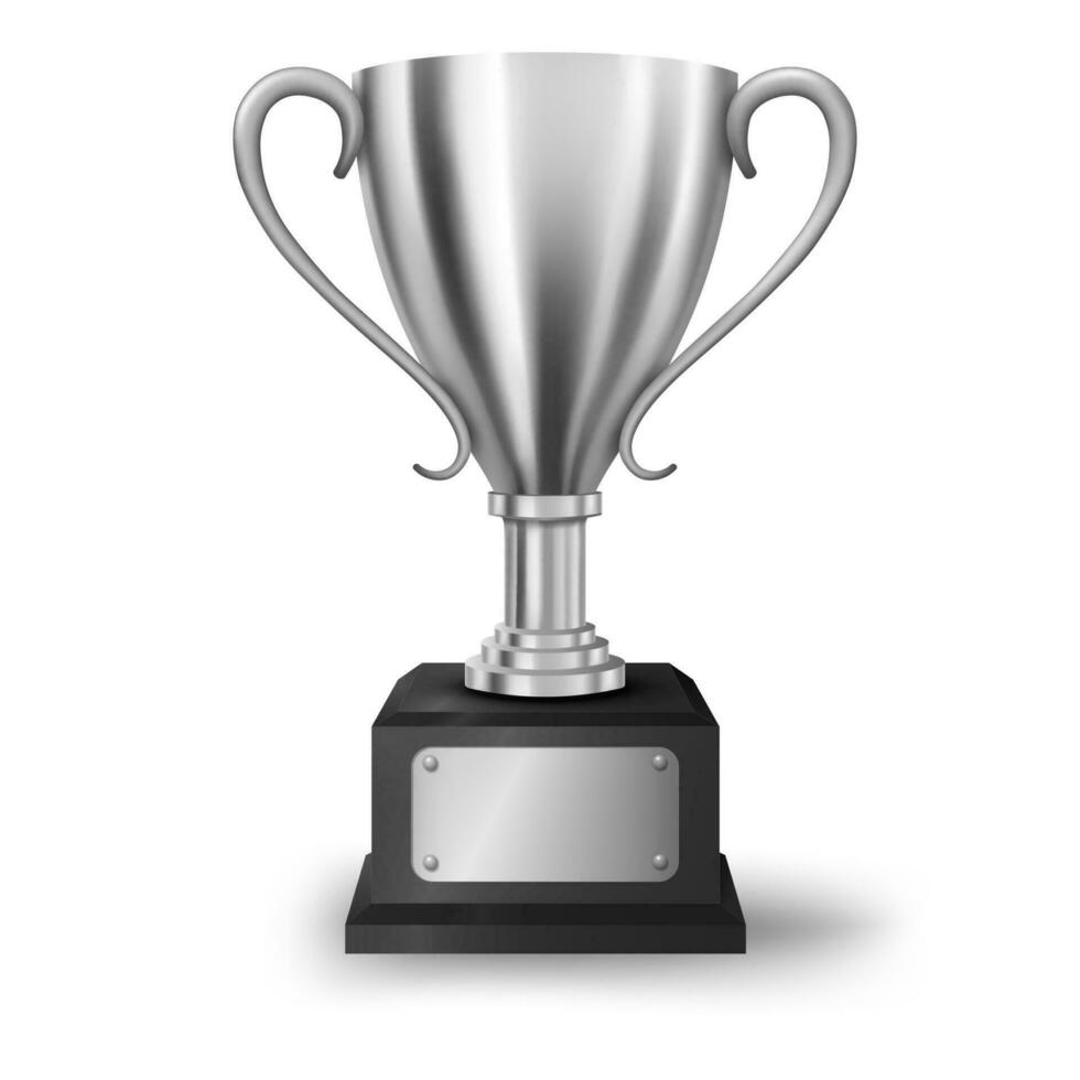 Realistic Silver Trophy Isolated with Text Space, Vector Illustration