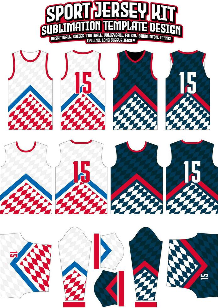 Red Squares Chevron Jersey Design Sportswear Layout Template vector
