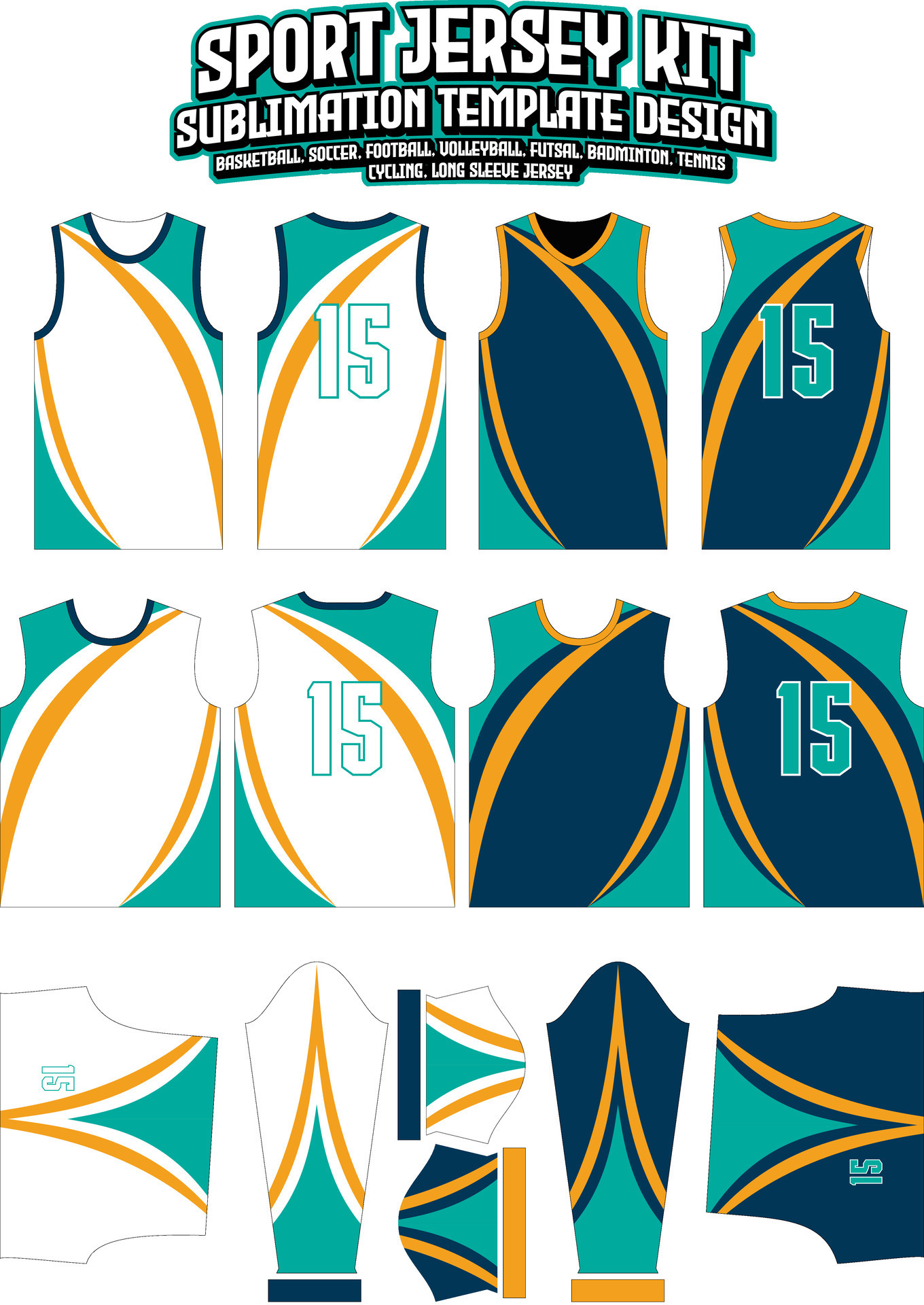 Green Curves Jersey Design Sportswear Layout Template 29134029 Vector