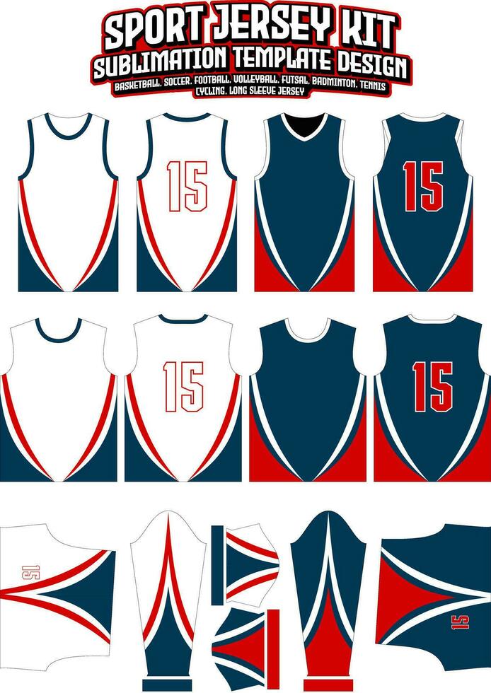 Red Curves Jersey Design Sportswear Layout Template vector