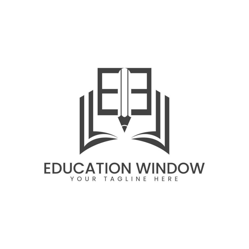 educación ventana logo vector. demostración ventana, lápiz y libro. sencillo y moderno. vector