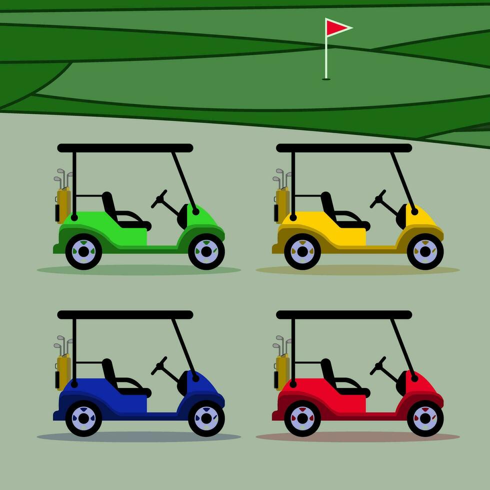 Vector golf cart icon with golf course background.