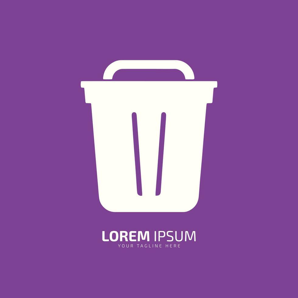 Minimal or abstract dustbin logo vector icon silhouette on light pink background