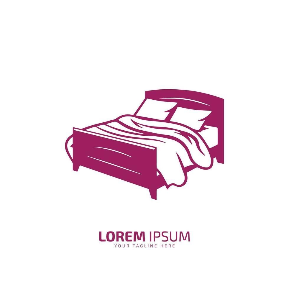 A logo of bed, bed icon, comfortable bed vector silhouette isolated pink