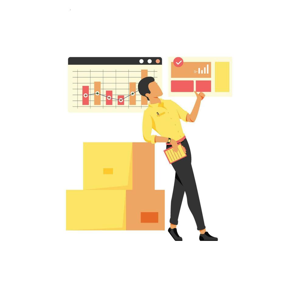 Warehouse worker with boxes. Logistics and delivery service vector Illustration