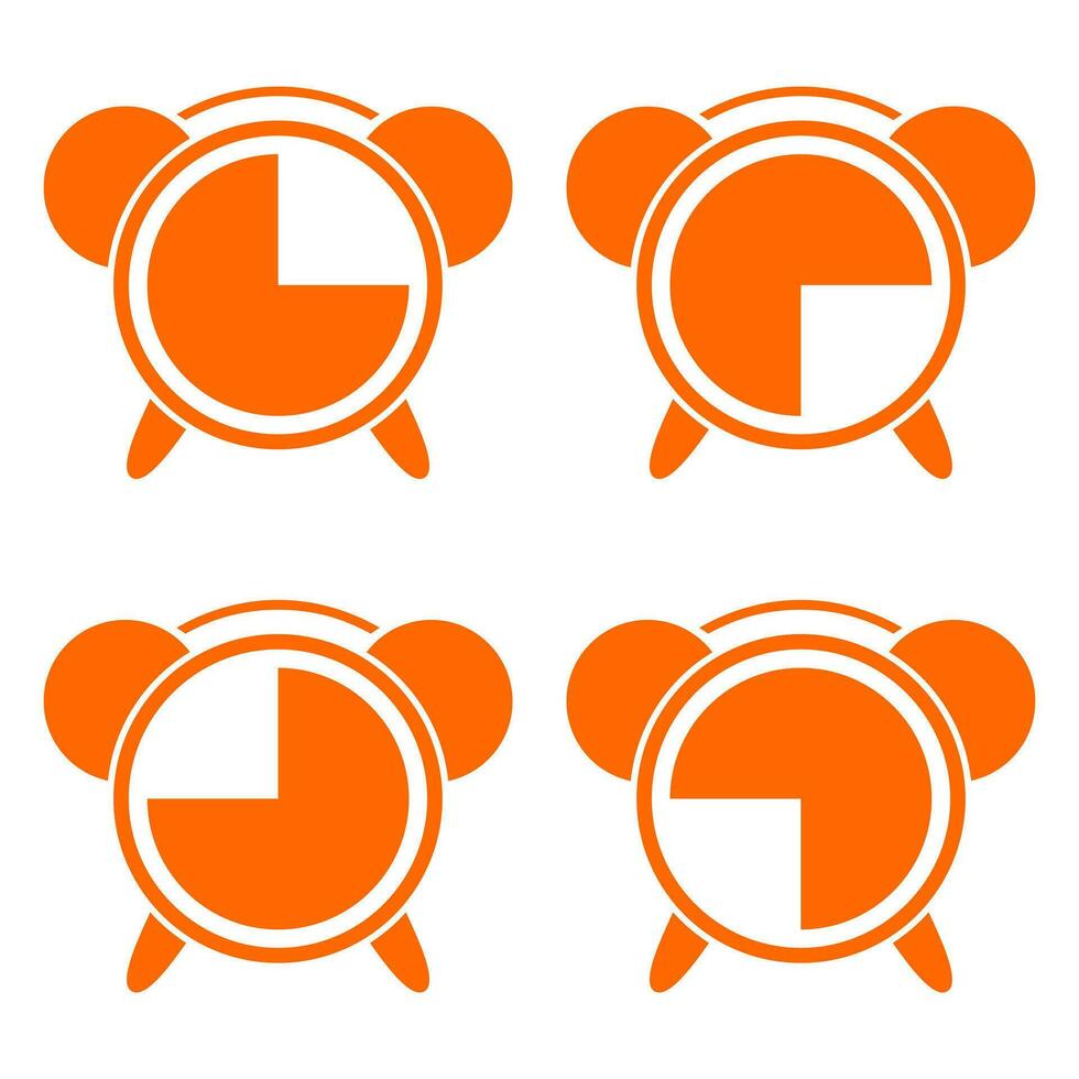 alarm clock vector icon set in orange color on white background