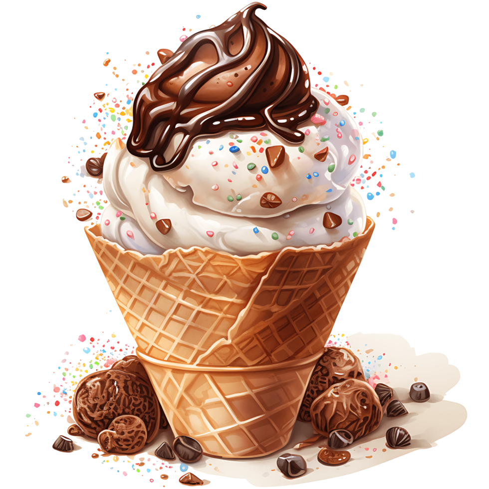 Ice cream with topping on a transparent background AI Generative png