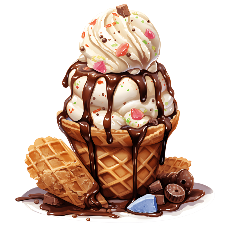 Ice cream with topping on a transparent background AI Generative png