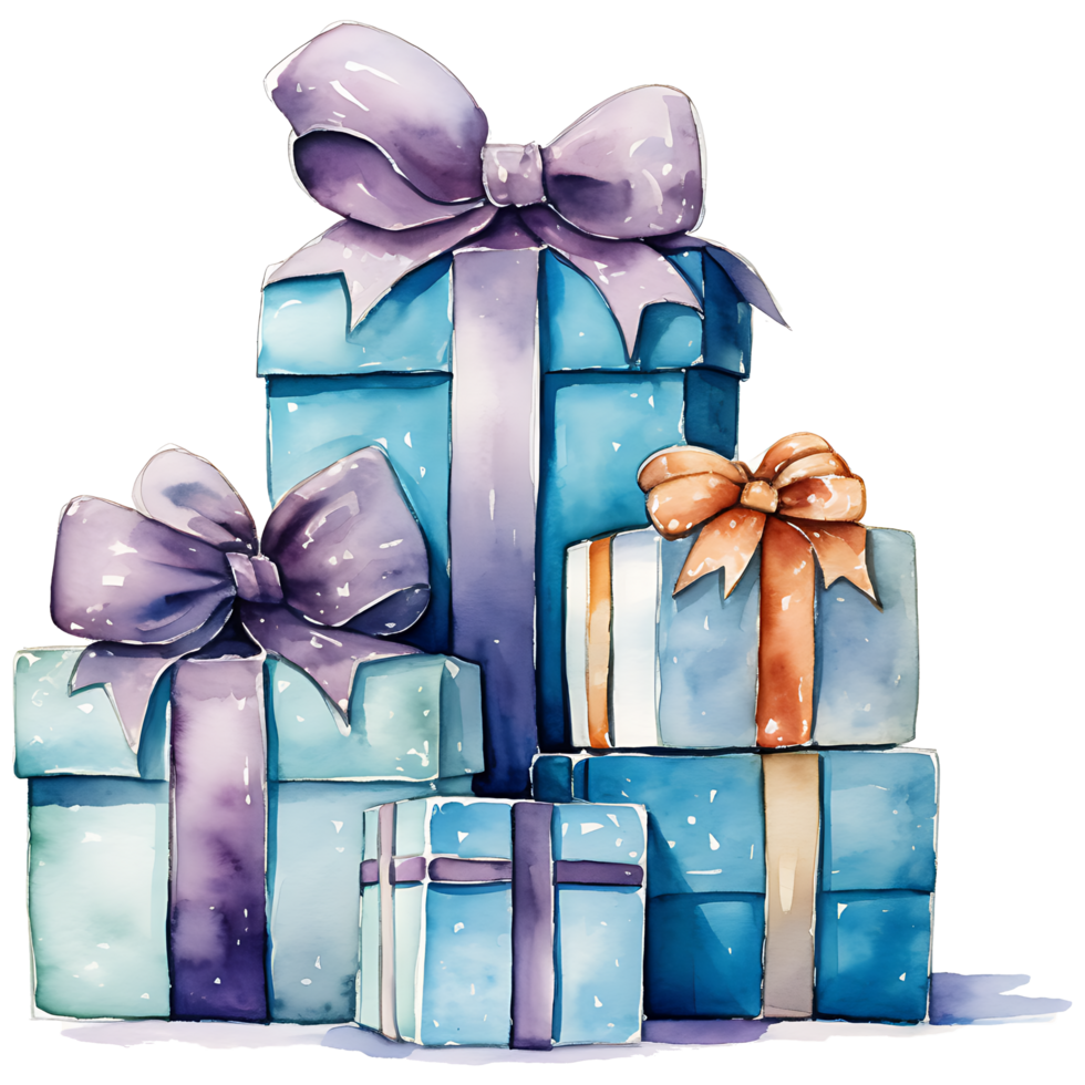 Gift boxes Watercolor transparent background AI Generative png