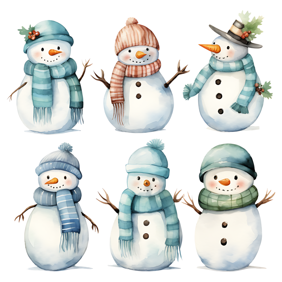 Snowman Christmas Watercolor transparrent background AI Generative png