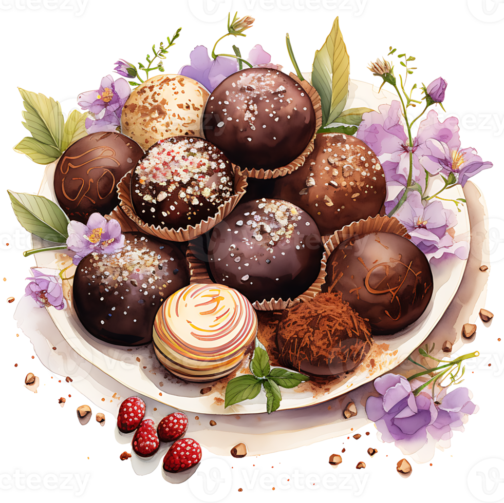 Velvety chocolate with spring flower on a transparent background AI Generative png