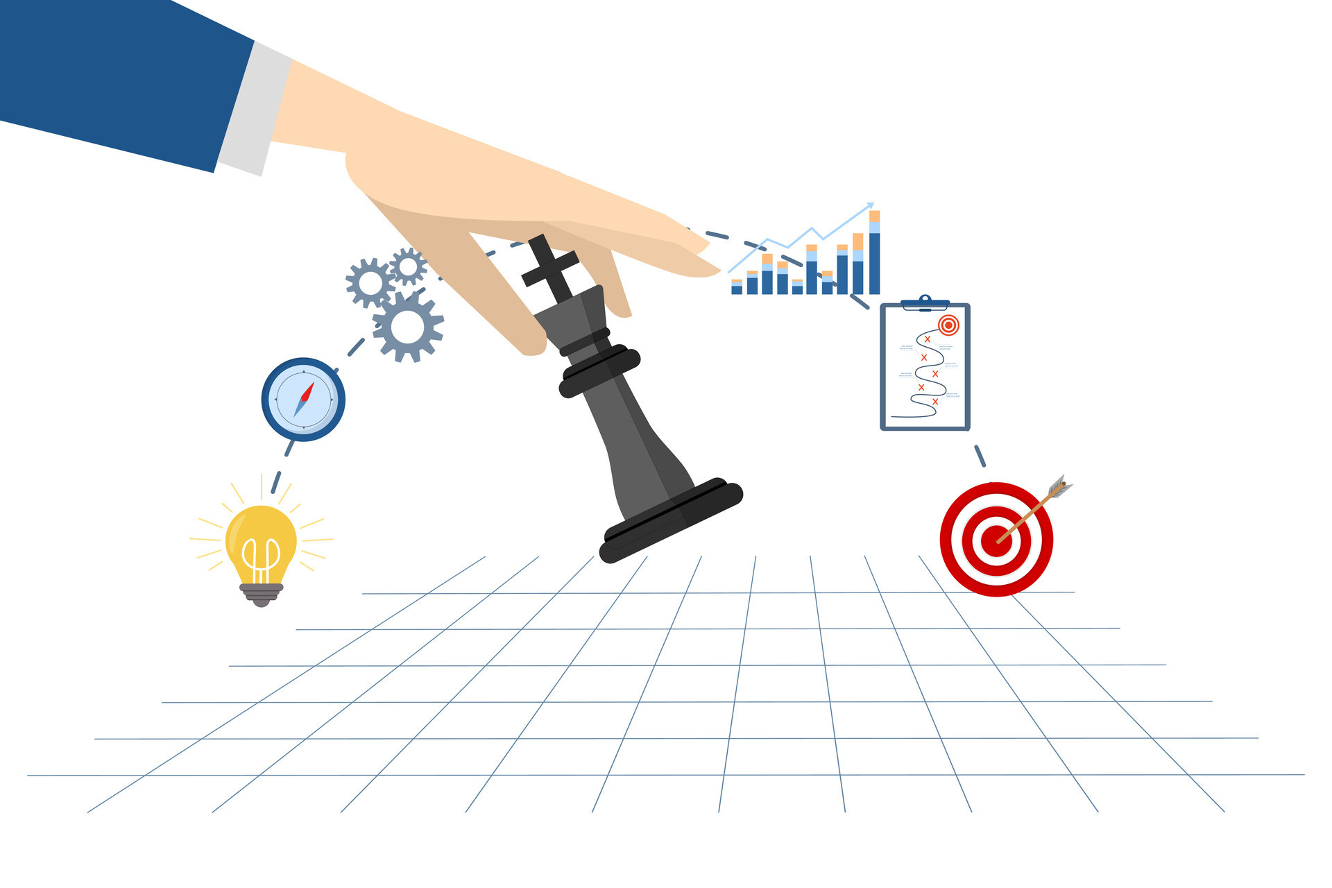 strategic planning concept, tactics or strategy to win business  competition, analysis or challenge to achieve targets, decisions based on  information, businessman hand over strategic chess king. 29135301 Vector  Art at Vecteezy