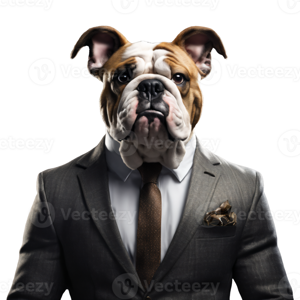 Portrait of Humanoid Anthropomorphic Bulldog Wearing Business Suit Isolated Transparent png