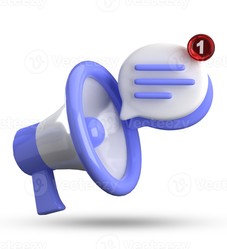 3d representación de megáfono y habla burbuja con notificación iconos, 3d pastel charla icono colocar. png