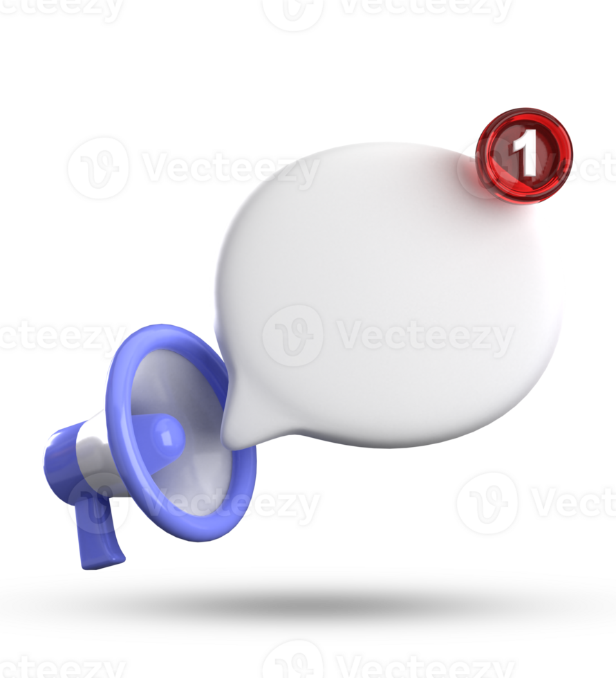 3d rendering of megaphone and speech bubble with notification icons, 3D pastel chat icon set. png