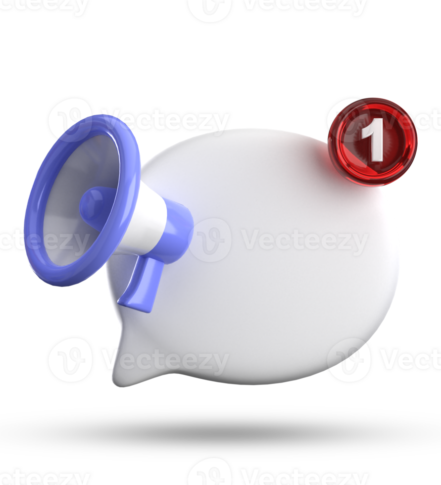 3d representación de megáfono y habla burbuja con notificación iconos, 3d pastel charla icono colocar. png