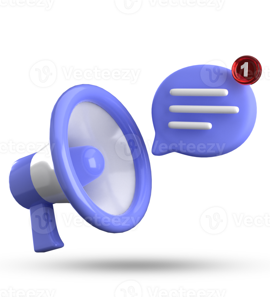 3d rendering of megaphone and speech bubble with notification icons, 3D pastel chat icon set. png