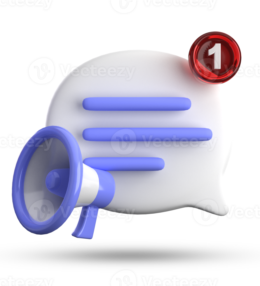 3d rendering of megaphone and speech bubble with notification icons, 3D pastel chat icon set. png