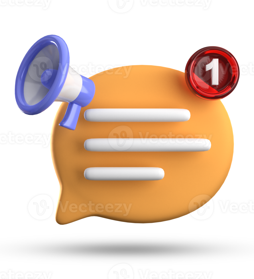 3d rendering of megaphone and speech bubble with notification icons, 3D pastel chat icon set. png