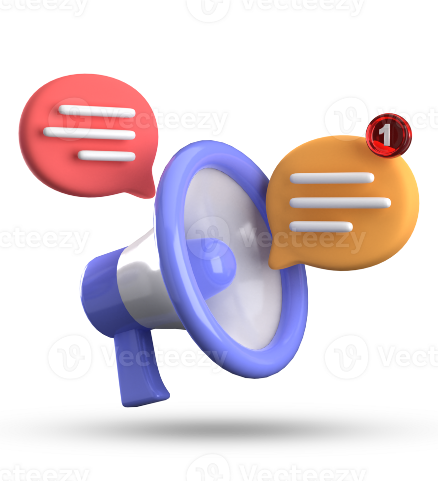 3d rendering of megaphone and speech bubble with notification icons, 3D pastel chat icon set. png