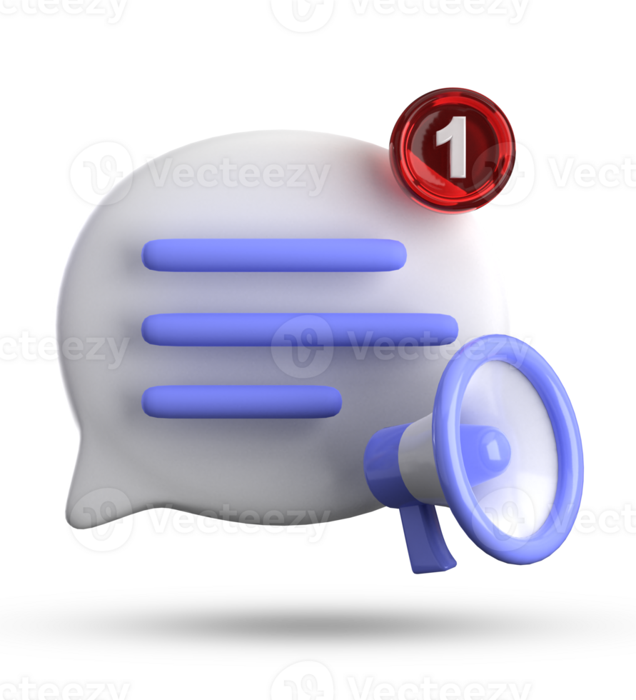 3d representación de megáfono y habla burbuja con notificación iconos, 3d pastel charla icono colocar. png