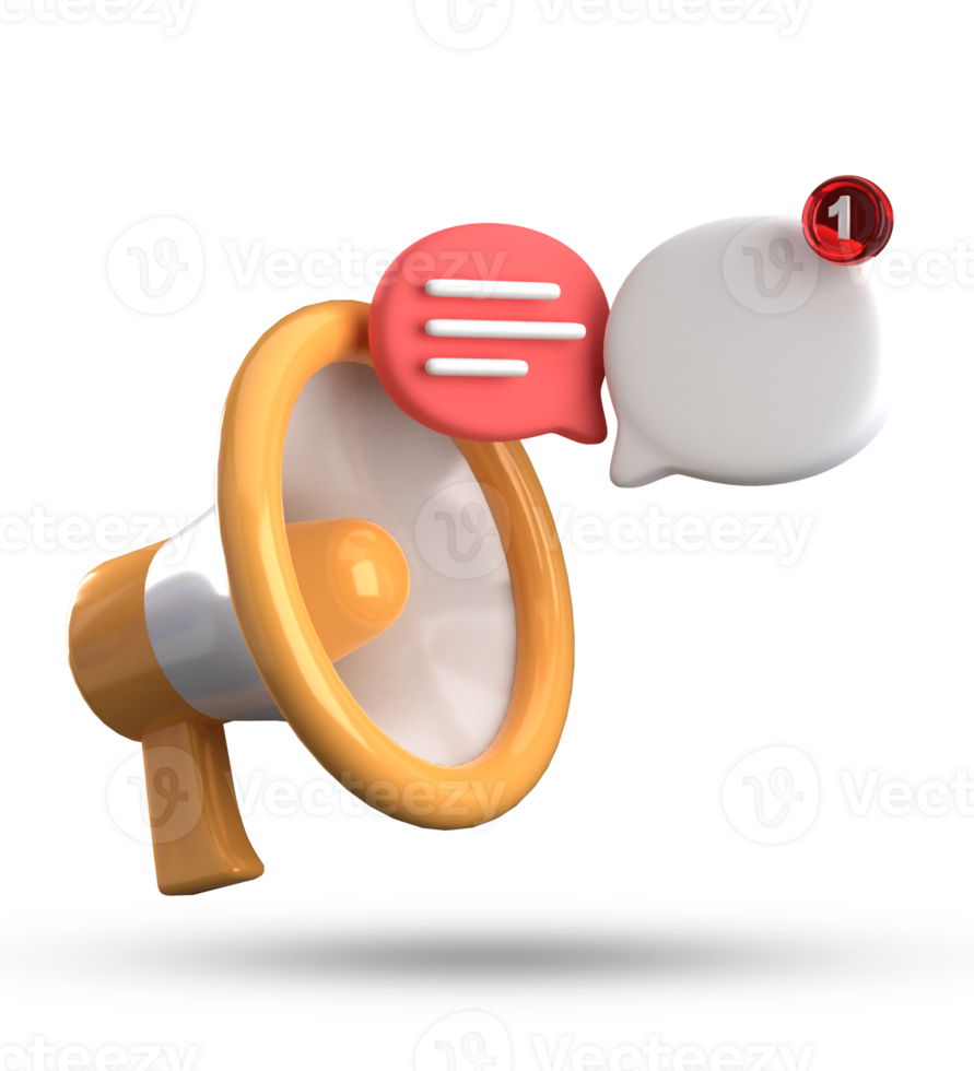 3d rendering of megaphone and speech bubble with notification icons, 3D pastel chat icon set. png