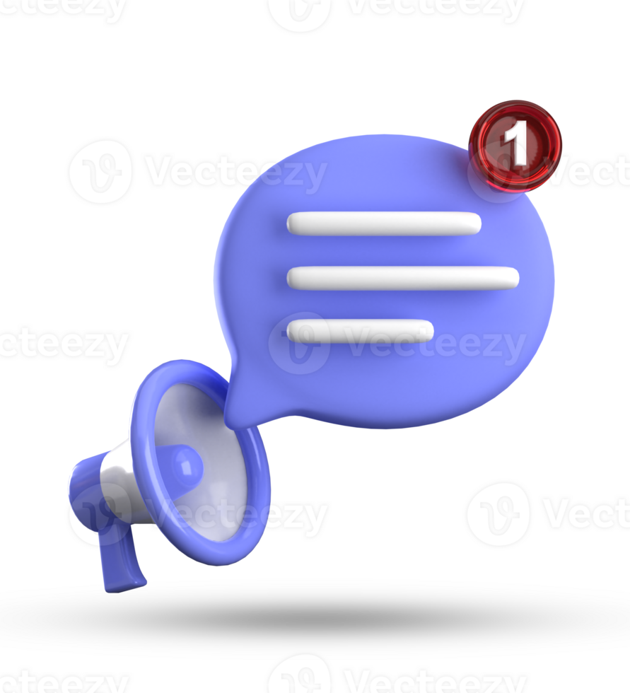 3d representación de megáfono y habla burbuja con notificación iconos, 3d pastel charla icono colocar. png