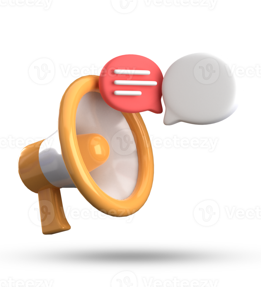 3d representación de megáfono y habla burbuja iconos, 3d pastel charla icono colocar. png