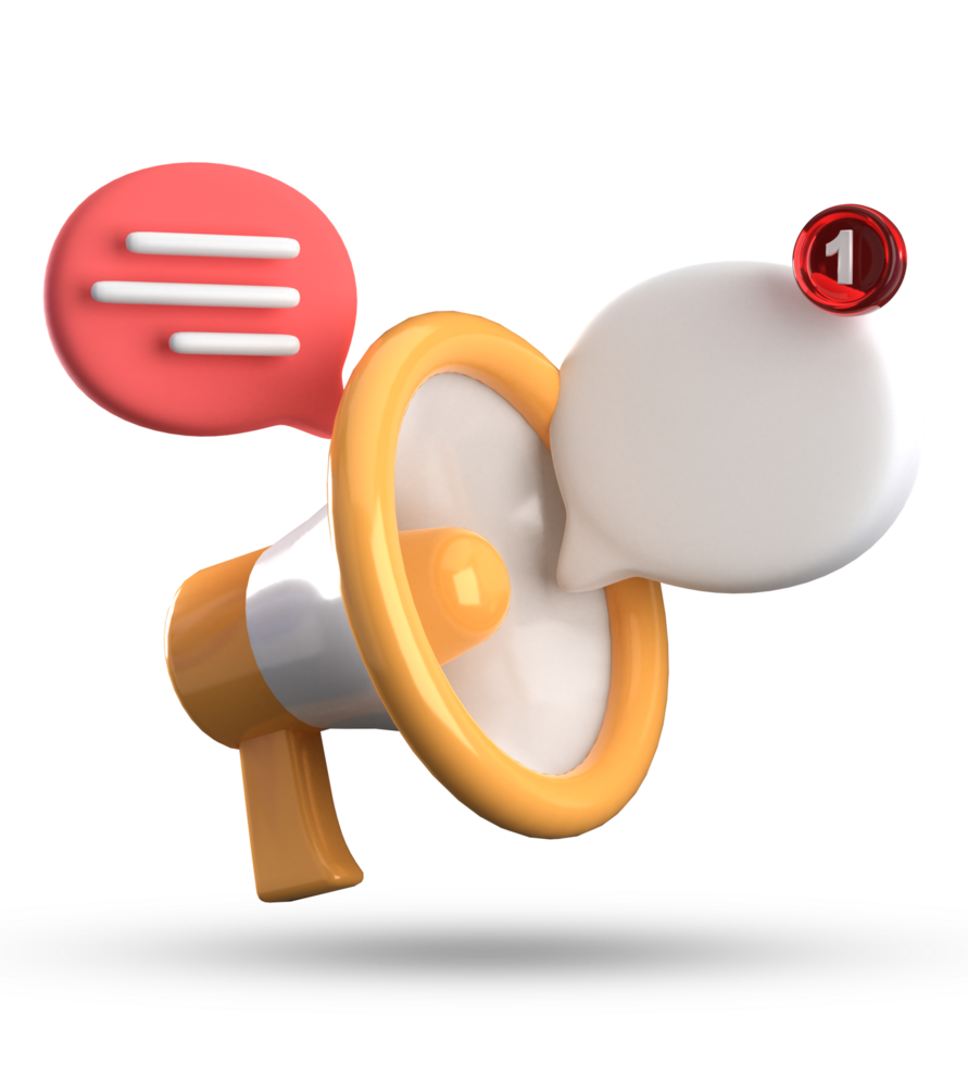 3d Rendern von Megaphon und Rede Blase mit Benachrichtigung Symbole, 3d Pastell- Plaudern Symbol Satz. png