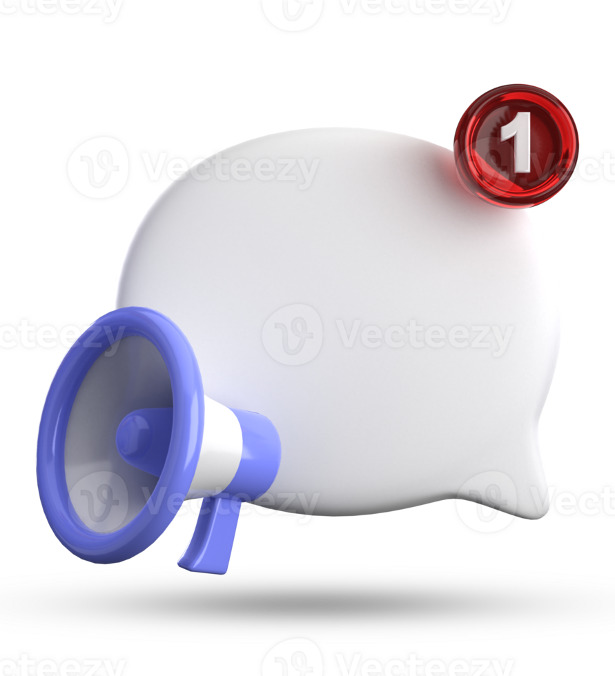 3d rendering of megaphone and speech bubble with notification icons, 3D pastel chat icon set. png