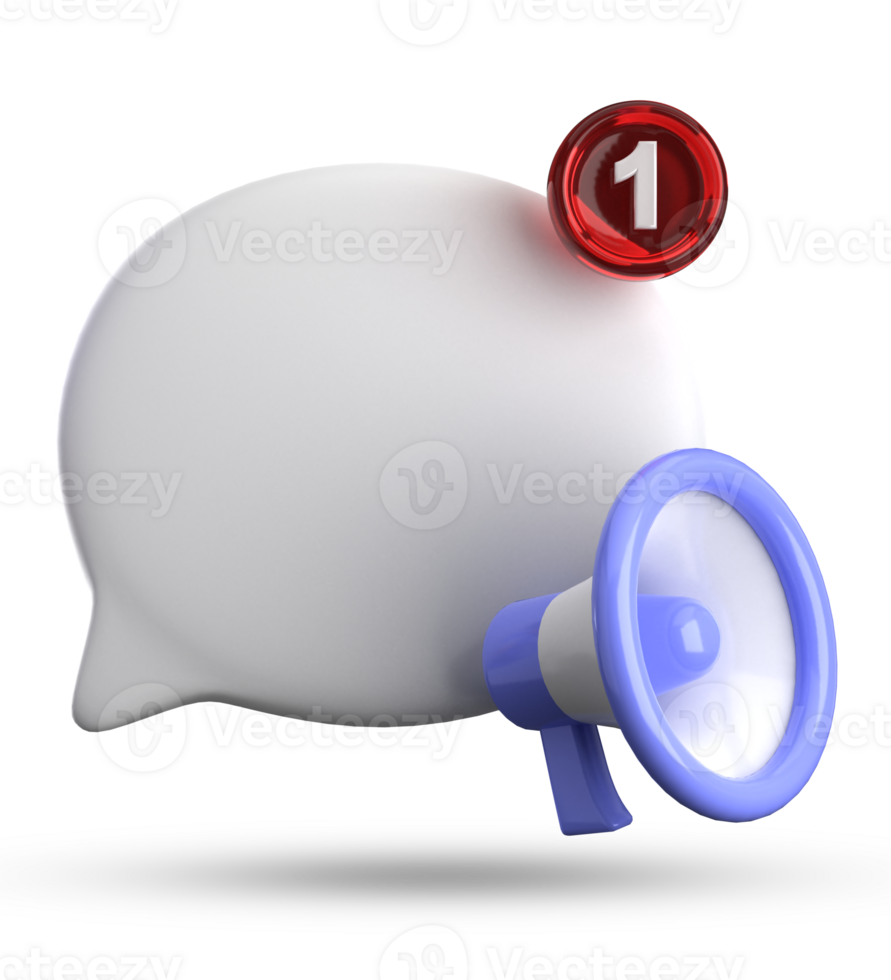 3d rendering of megaphone and speech bubble with notification icons, 3D pastel chat icon set. png