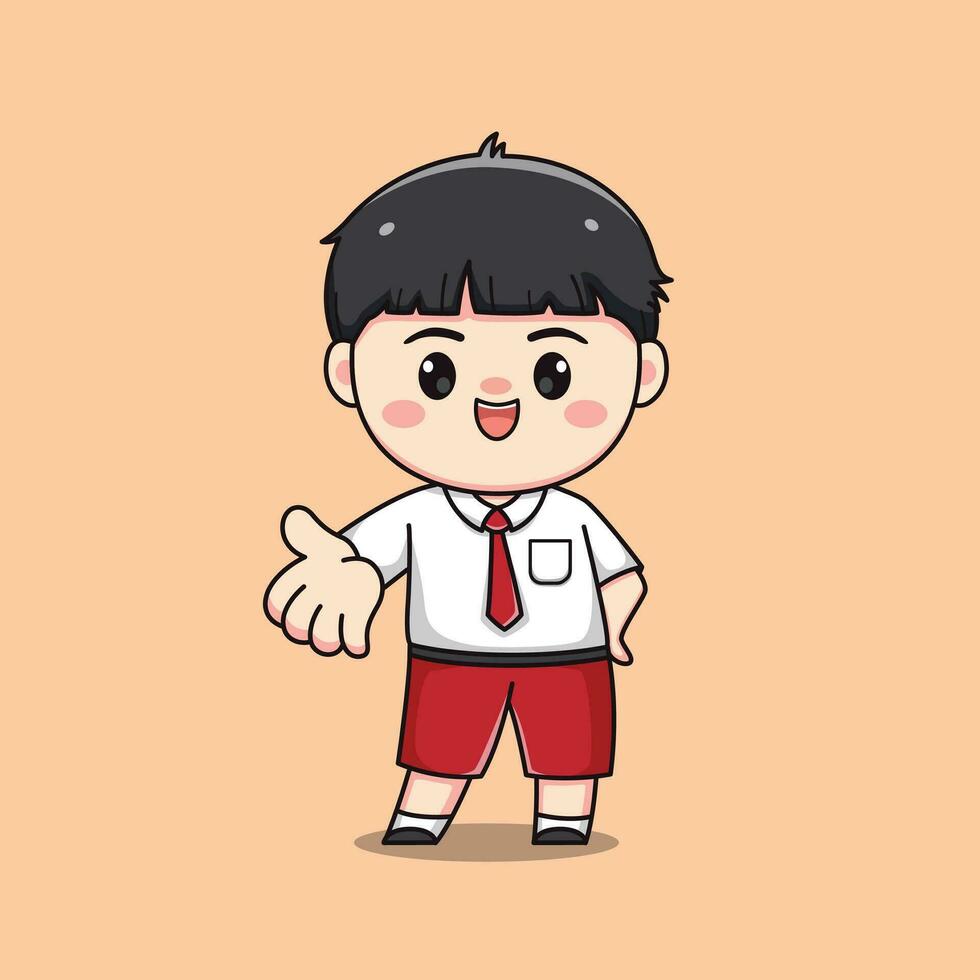 Indonesian student elementary school cute kawaii boy character vector
