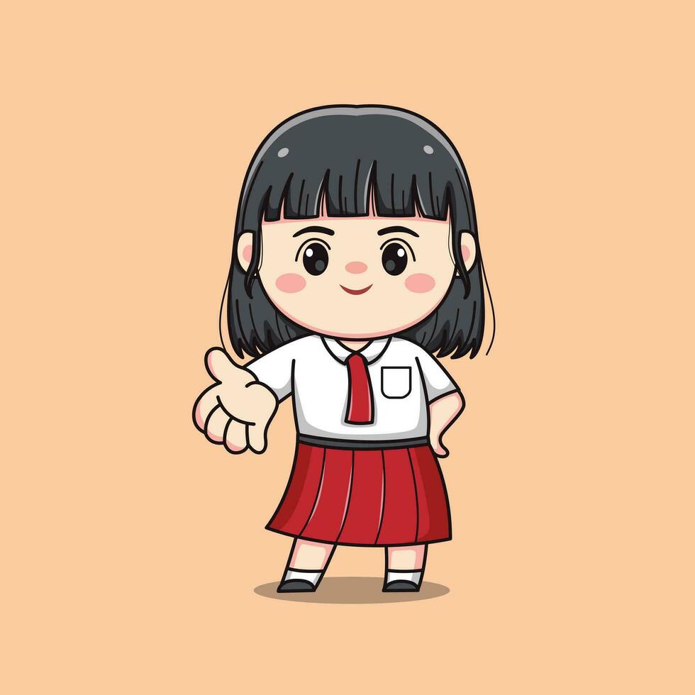 indonesio estudiante elemental colegio linda kawaii niña personaje vector