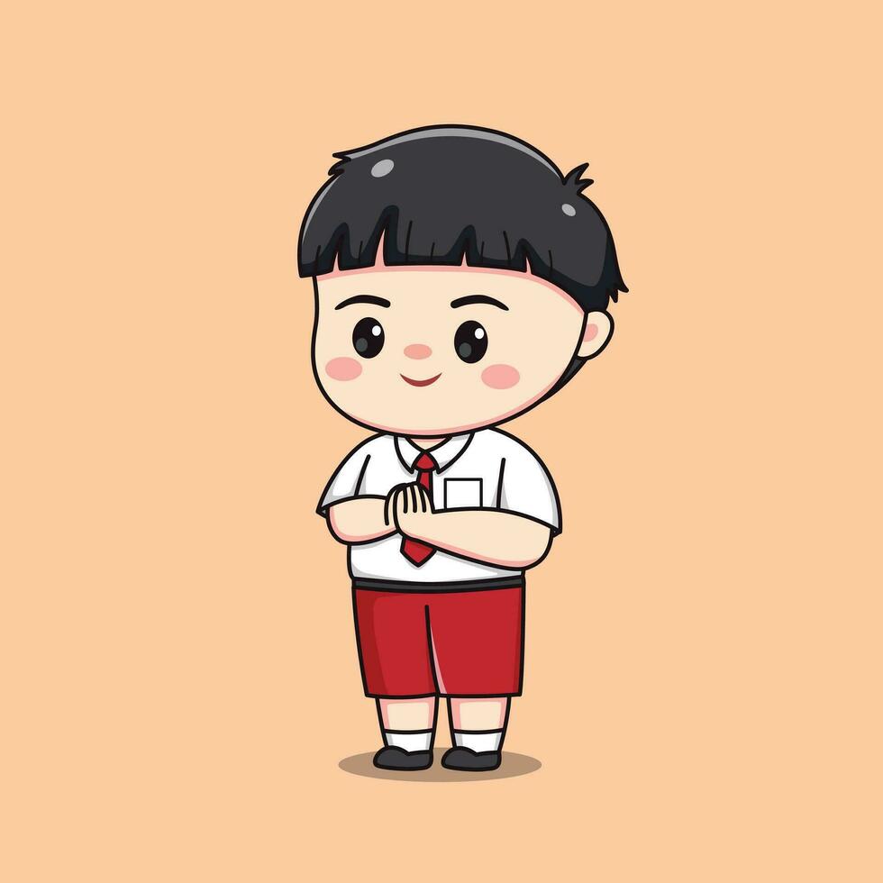 Indonesian student elementary school cute kawaii boy character vector