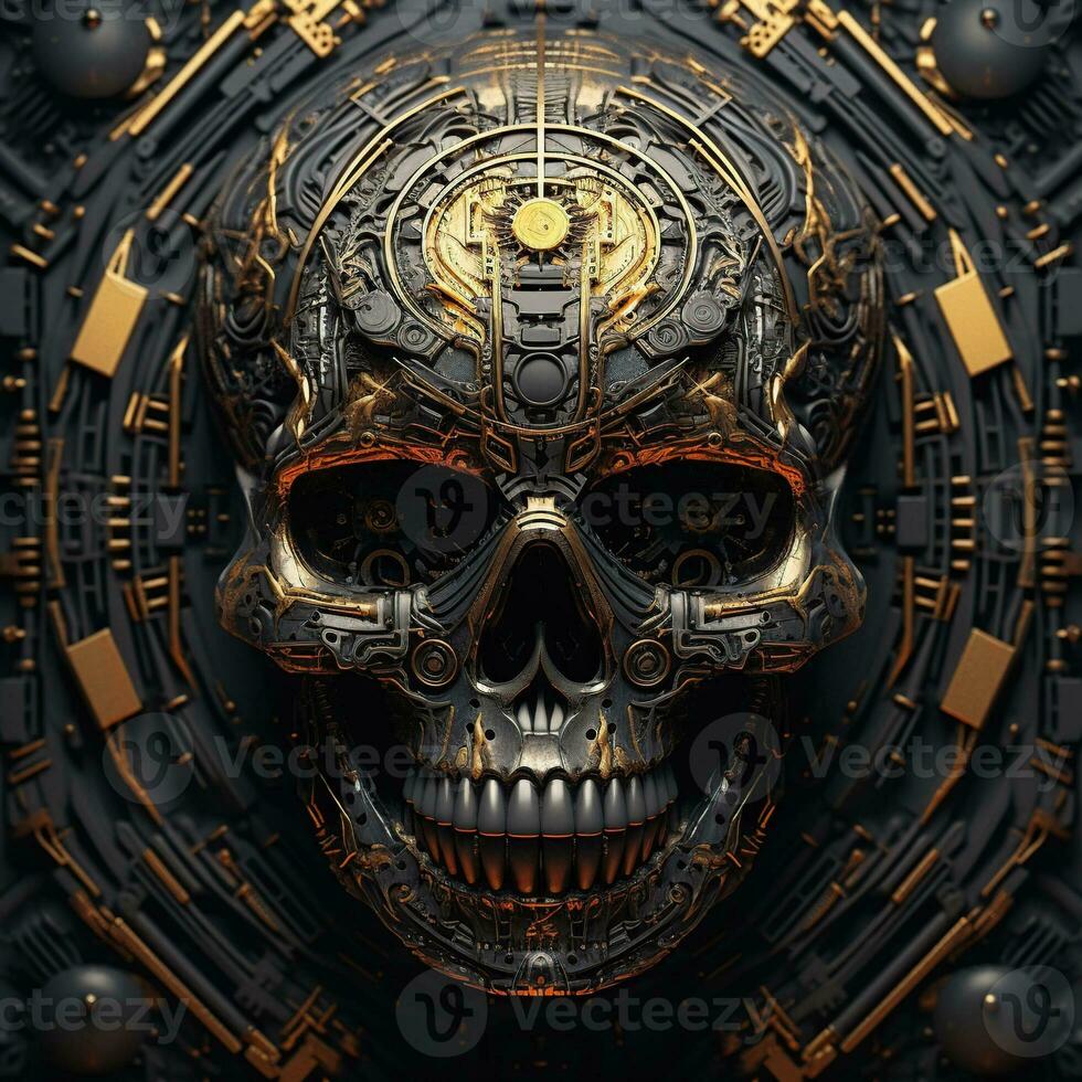 skull image with robotic texture photo