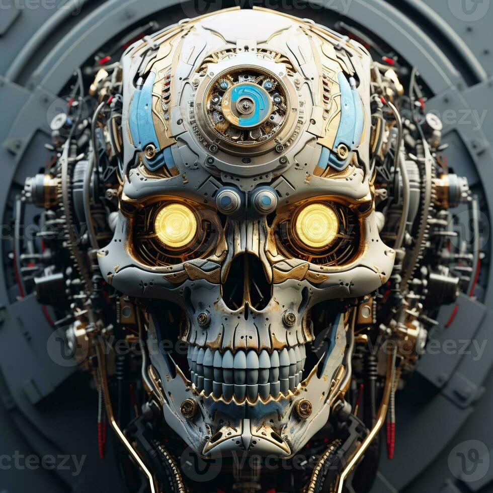 skull image with robotic texture photo