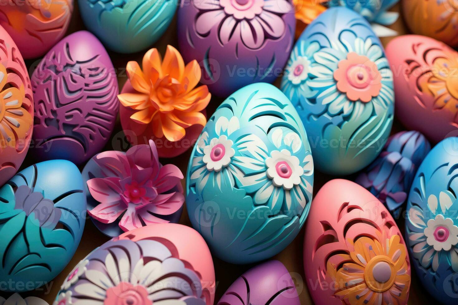 Colorful happy easter eggs pattern design pastel easter egg closeup photo