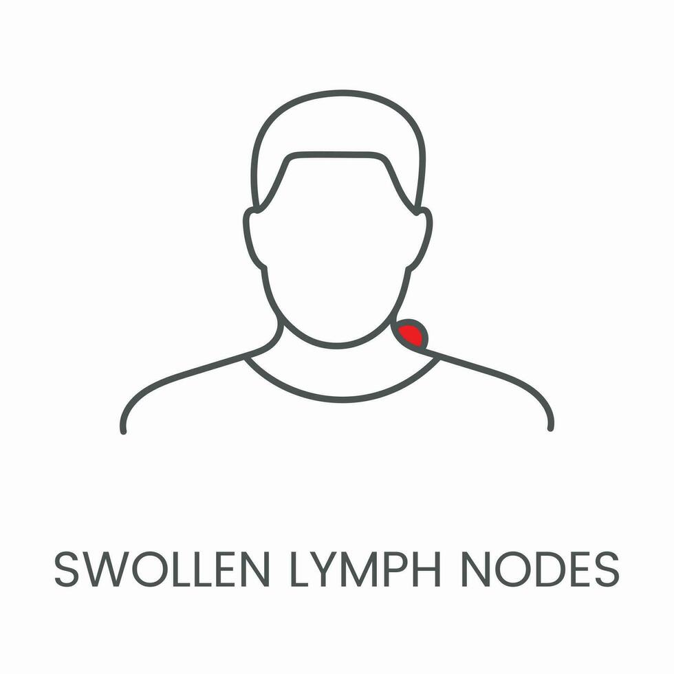 Swollen lymph nodes, linear vector icon