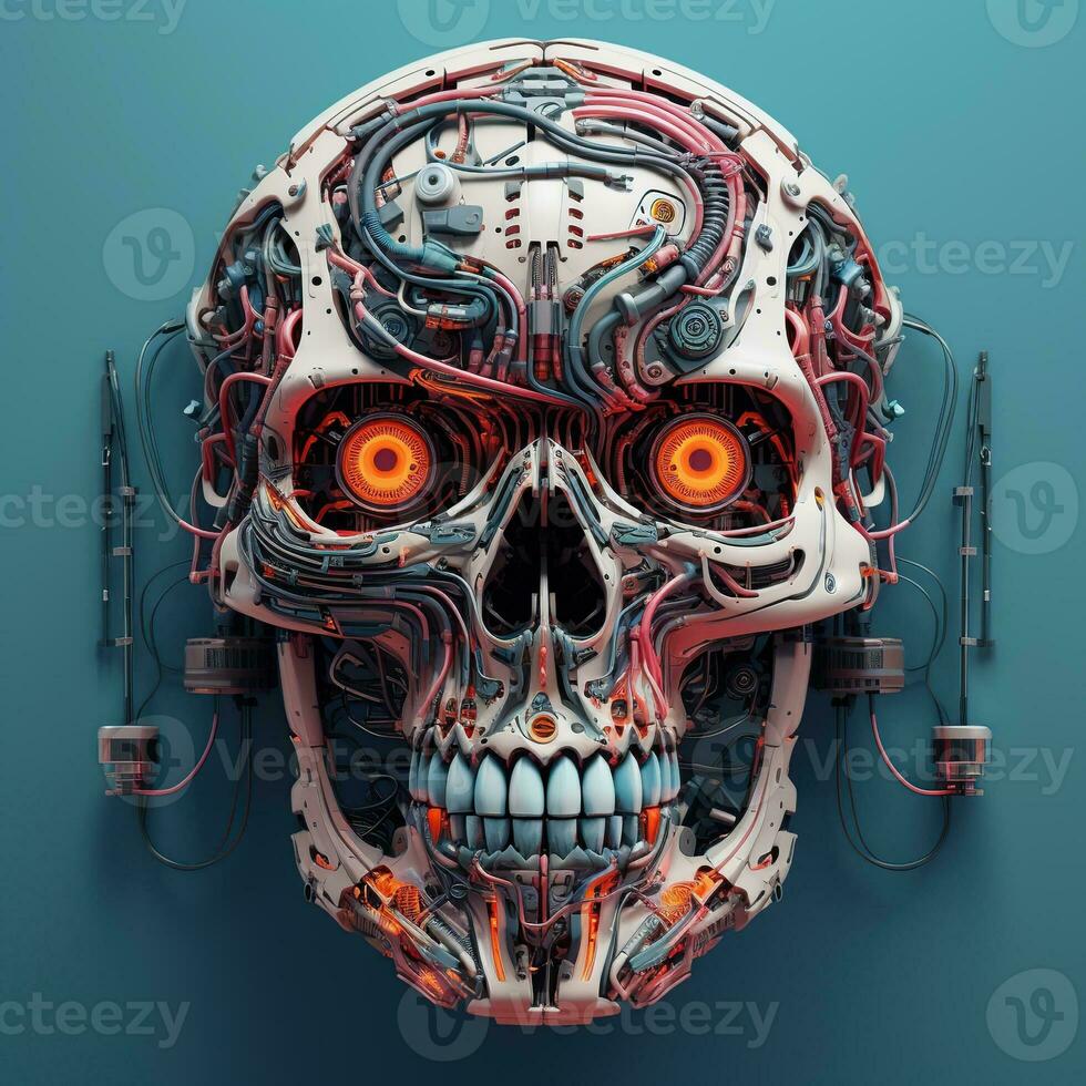 skull image with robotic texture photo