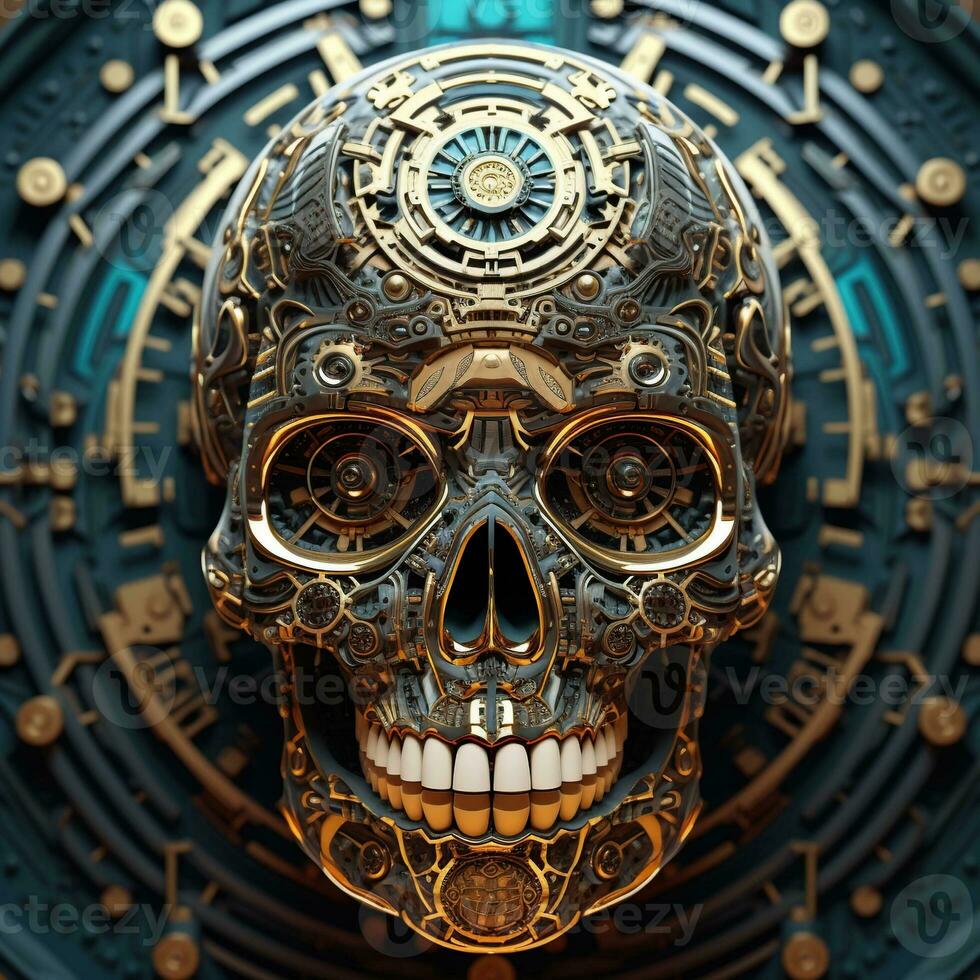 skull image with robotic texture photo