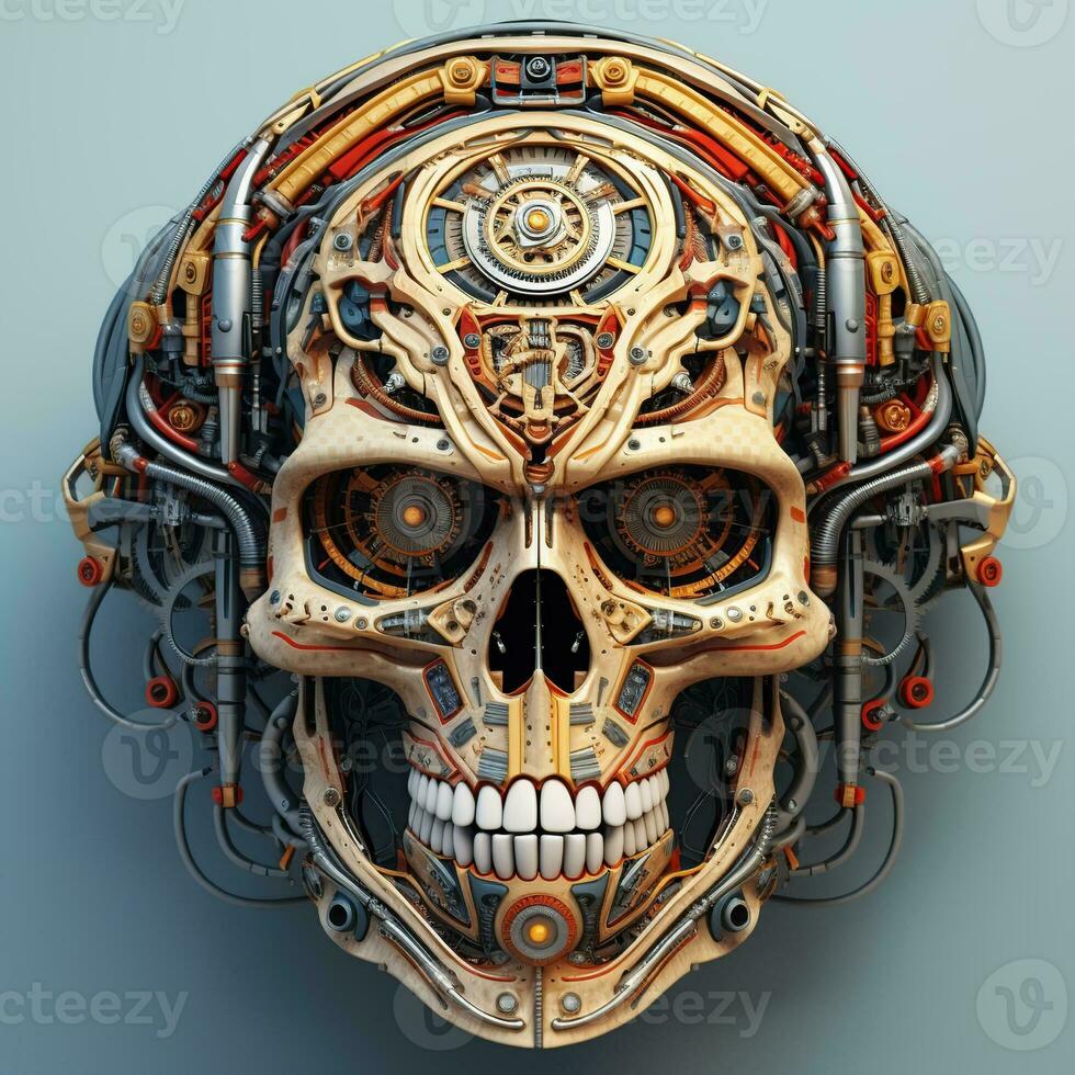 skull image with robotic texture photo