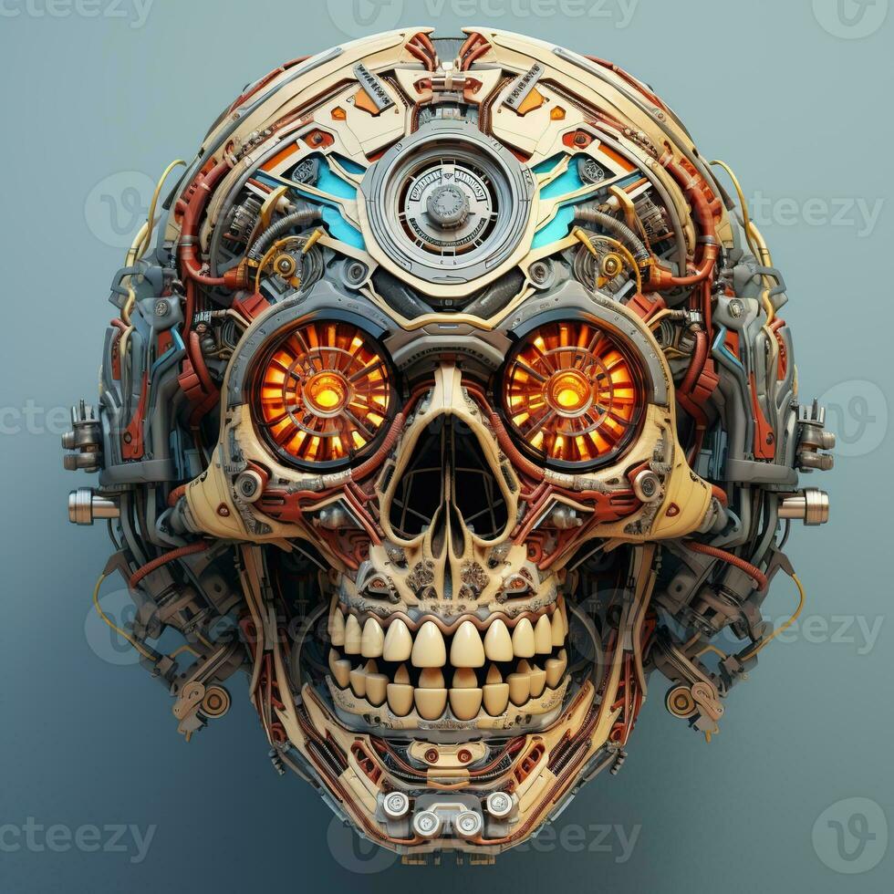 skull image with robotic texture photo