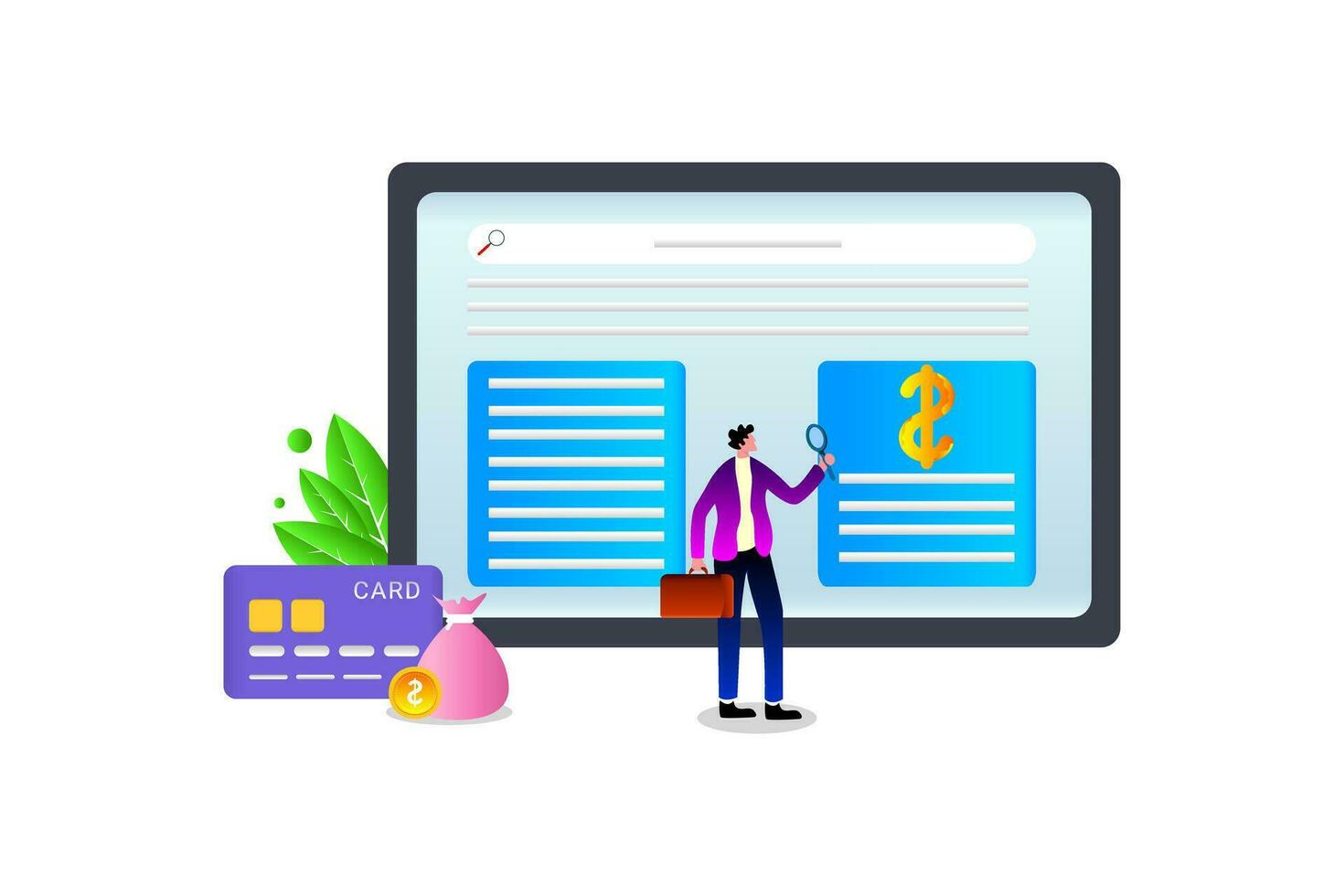 Entrepreneur Banking, Profit finding a businessman in the bank, Dividends yield investment, growing profit or stock market earning return, increase money or wealth, success investing vector